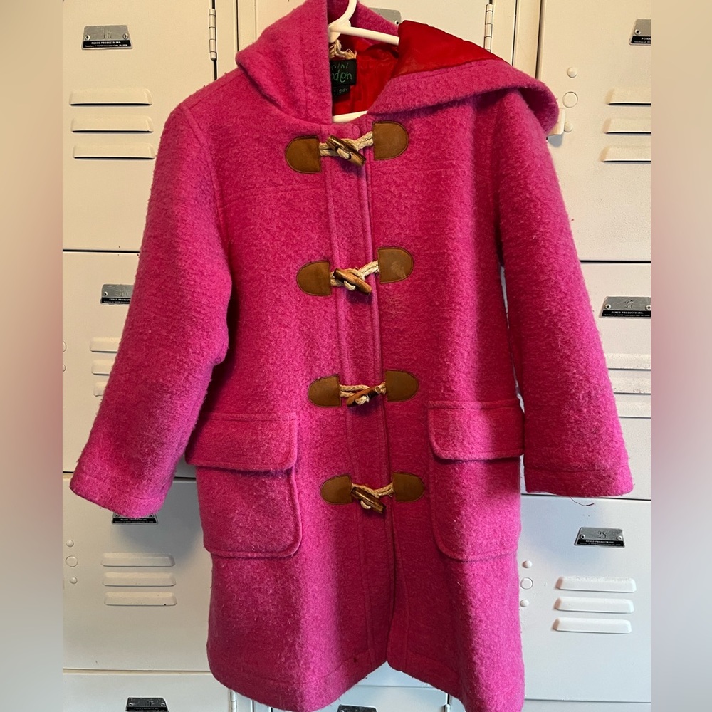 Mini Boden kids 5-6Y pink wool toggle coat GUC